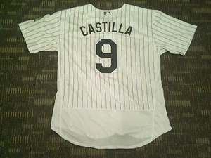 AUTHENTIC VINNY CASTILLA #9 COLORADO ROCKIES PURPLE PINSTRIPE BASEBALL JERSEY 48 - Picture 1 of 5