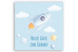 Karte zur Geburt Junge, Geburtskarte, Karte zur Baby Geburt, Klappkarte Rakete - Bild 1 von 18