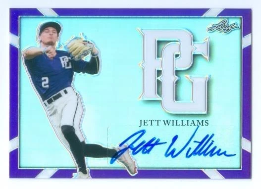 JETT WILLIAMS "PURPLE METAL AUTOGRAPH CARD /10" LEAF PERFECT GAME NATIONAL 2021 - Image 1 of 1