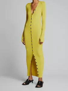 $1315 Petar Petrov Women's Yellow Ribbed Button-Down Silk Long Dress Size 40 - Picture 1 of 5