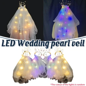 LED Glowing Bride Crown Headdress Pearl Headwear for Wedding Party and Events AU - Picture 1 of 14