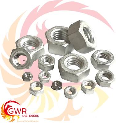 GWR FASTENERS M3 M4 M5 M6 M8 M10 M12 M16 Hexagon Full Nuts - ALUMINIUM Unanodised - Hex Metric