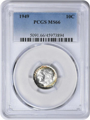 1949 Roosevelt Silver Dime MS66 PCGS Toned Cover