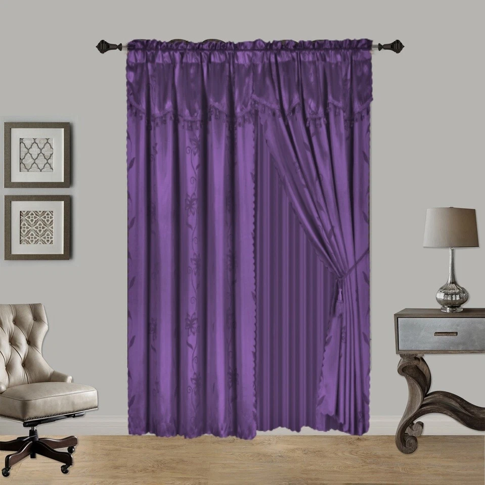 Juego de cortinas de ventana vintage europeas de lujo con patrón floral con cenefa separada NADA Foto 1 de 1