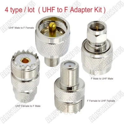 4 Type/Lot UHF Male PL-259 Female SO-239 to F Plug Jack Adapter Connector Kit - Image 1 of 4
