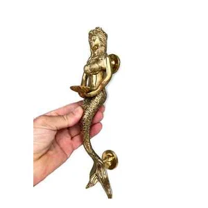 large Brass 12.1/2" inch Mermaid Shell Vintage style solid brass door handle - Bild 1 von 6