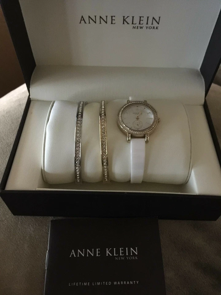 Anne Klein Watch Bracelet Set Women's 12/2248wtst 28mm Ceramic Gold Silver