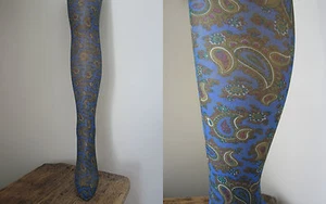 COLLANT VINTAGE MOTIF CACHEMIRE FOND BLEU DORE DORE T4 FABRIQUE en France - Imagen 1 de 2