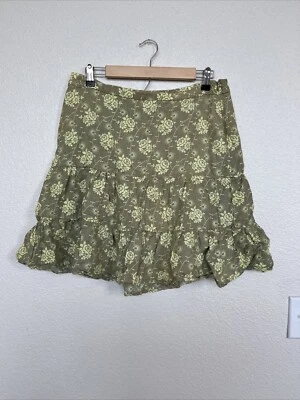 Falda Floral Verde Lino con Volantes en Niveles Gap Vintage Talla Mini 10 Cremallera Boho Foto 1 de 4