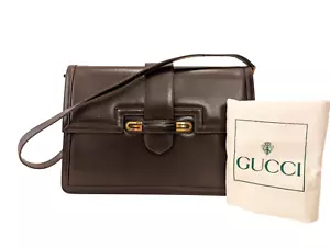 GUCCI Shoulder Clutch Bag Purse Leather Dark Brown Vintage Authentic - Picture 1 of 24