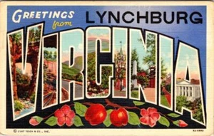 VA, Lynchburg  VIRGINIA LARGE LETTER LINEN Greetings  1943 Curteich Postcard - Picture 1 of 2