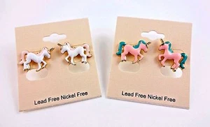 Unicorn Earrings Gold Tone Metal Posts For Pierced Ears Mythical Magical - Picture 1 of 17