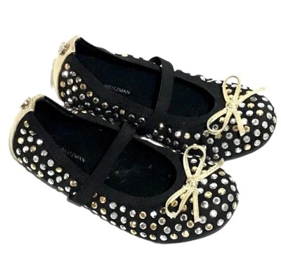 STUART WEITZMAN "Fannie Tara" Bebé Niña Negro Metálico Tachuelas Ballet Planas Talla 9  Foto 1 de 4