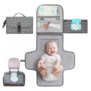 Portable Diaper Changing Pad for Newborn Girl Boy with Smart Wipes Pocket GRAY A - Picture 1 of 10