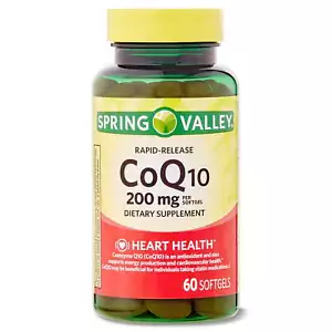 Spring Valley Rapid-Release CoQ10 Dietary Supplement Softgels, 200mg, 60 Count - Picture 1 of 9