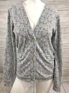SM Wardrobe Cat Print Button Front Cardigan Sweater with Pockets Sz Small Gray - Picture 1 of 5