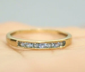 100% Genuine 9k Solid Yellow Gold Eternity Blue Sapphire Ring Size 6.75 US or N - Picture 1 of 12