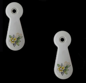 1 Pair White Porcelain Escutcheons / Key Hole Covers Chantilly Design - Picture 1 of 3