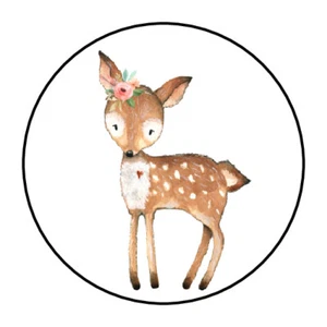 30 1.5" PEGATINAS REDONDAS ANIMALES DEL BOSQUE NIÑA CIERVO BABY SHOWER ETIQUETAS FAVORITAS - Imagen 1 de 1