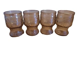 VINTAGE ITALIAN SMOKED GLASS SET X 4 FIDENZA FRUIT EMBOSSED PATTERN 3D GLASSES - Picture 1 of 5