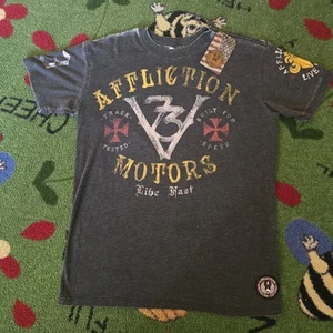 Affliction Motors Graphic Tee Live Fast Gray Crew Neck Large - Picture 1 of 7