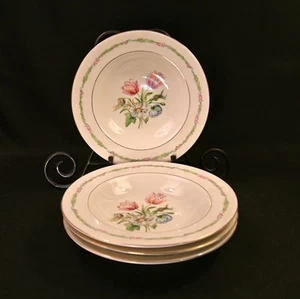 Theodore Haviland New York 4 Rimmed Soup Bowls 7.75" HP Garden Flowers 1945-1956 - Picture 1 of 15