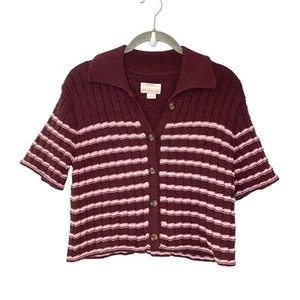 Urban Outfitters Kimchi Blue Striped Knit Short Sleeve Cropped Crochet Sweater - Picture 1 of 5