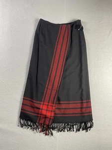 Valerie Stevens 10 Petite Wolle Maxirock schwarz rot Fransen Saum lang Vintage 90er Neu mit Etikett - Bild 1 von 9