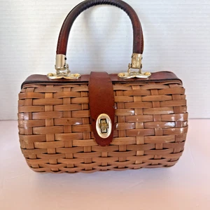 Vintage Women’s Ladies Woven Handbag Purse Hong Kong Forsum Clasp Brown - Picture 1 of 15