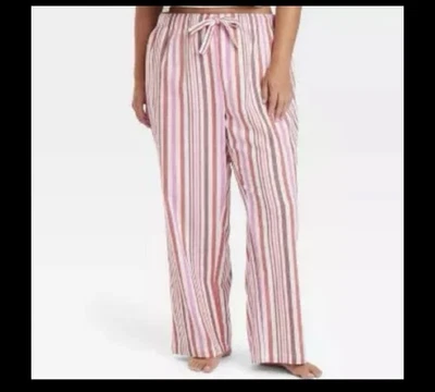 Pantalones de pijama Auden rosa-rojo a rayas de franela de algodón con cordón pequeños nuevos con etiquetas Xs Foto 1 de 4