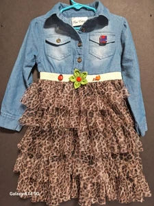 RARE EDITIONS Girls Denim Animal Print Mesh Pretty Decorated Dress Sz 4/4T - Picture 1 of 4