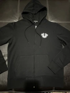 True Religion Hoodie Mens Medium Black Full Zip Sweatshirt Buddha Graphic Logo - Picture 1 of 8