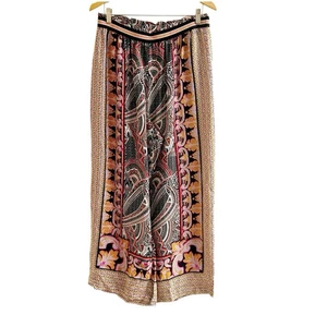 Anthropologie Maeve Pantaloni Pull On Gamba Larga Paisley Multipattern Bohemien Taglia L - Foto 1 di 10