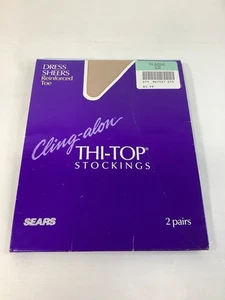 Sears Cling-alon Thi-Top Stockings Reinforced Toe 2 pair Size Classic Nude - Picture 1 of 3
