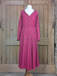 1940s Raspberry Soutache & Beaded Occasion Dress - Picture 1 of 4