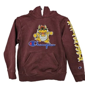 Champion X Super Mario Bowser Hoodie Youth Med Reverse Weave Kanji Limited Rare - Picture 1 of 7