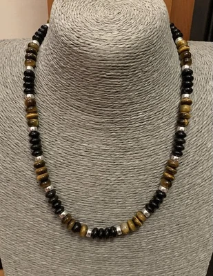 Collar de diseñador 'Chelsea' - Plata 925, Ónix Negro y Ojo de Tigre Chic Prendas para el cuello Foto 1 de 2