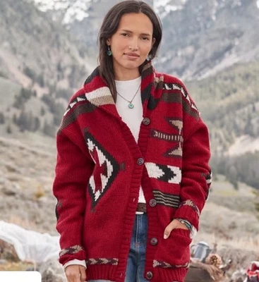 Nuevo con etiquetas Suéter Sundance By Lost Horizons XL Rojo Lana Winona Azteca Forrado de Vellón $248 Foto 1 de 4