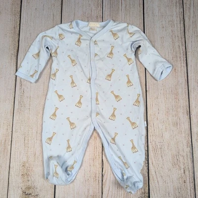 Sophie la Girafe Kissy Kissy Baby One Piece Foot Pajamas 3-6 Months Blue Giraffe - Image 1 of 4