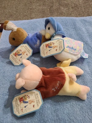 1999 Eden 8" Beatrix Potter Pigling Pig, Jemima Duck & Peter Rabbit Beanies NEW - Image 1 of 4