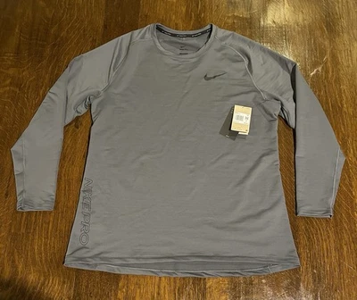 Nike Pro Dri-FIT Long Sleeve Shirt Mens 2XL Gray Slim Fit Athletic Training Top - Image 1 of 4