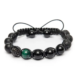 Shamballa Bracelet Hand Made UK Malachite Onyx Black Lava Agate Gemstone - Picture 1 of 7