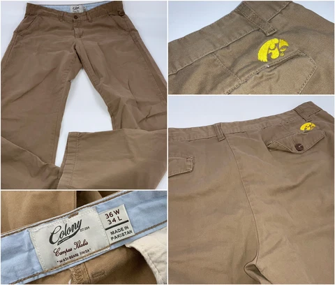Iowa Hawkeyes Colony Campus Khakis Pants 36x33 Tan Cotton Flat Front YGI I2-400 Cover