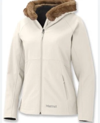 Marmot Women’s Small Cream Soft Shell Jacket Faux Fur Hood Hiking Winter Coat - Image 1 of 4