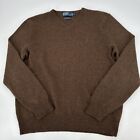 Polo Ralph Lauren Sweater Mens Large Brown Lambs Wool V Neck Pony Logo Pullover