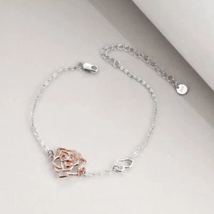 Rose Bracelet Sterling Silver Flower Jewelry Gifts for Wife Girlfriend Daughter - Picture 1 of 7
