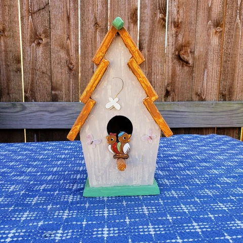 Handmade Birdhouse ~ Bird Couple ~ Hand Painted Birdhouse ~ Love Birds ~ Decor Cover