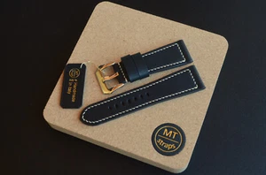 27 mm Cinturino artigianale nero Pam Handmade Italy Vintage Leather Watch Strap - Picture 1 of 14