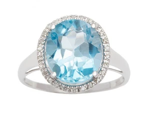10k White Gold Oval 5.20ct Blue Topaz and Diamond Halo Ring (G-H, I1-I2) - Picture 1 of 5