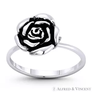 Dije de flor rosa amor y romance apilable a mano derecha plata esterlina 0,925 - Imagen 1 de 1